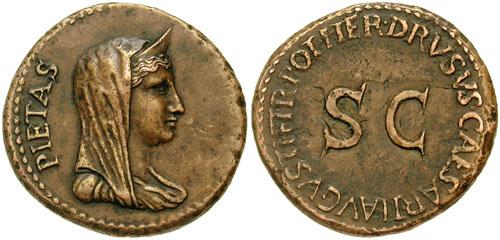 Livia, mother of the emperor Tiberius, pictured as Pietas on a Roman coin, 22-23 AD. (Classical Numismatic Group/CC BY-SA 2.5)