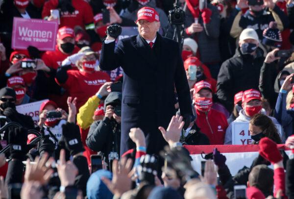 President Donald Trump arrives at a campaign rally at Dubuque Regional Airport in Dubuque, Iowa, on Nov. 1, 2020. (Mario Tama/Getty Images)