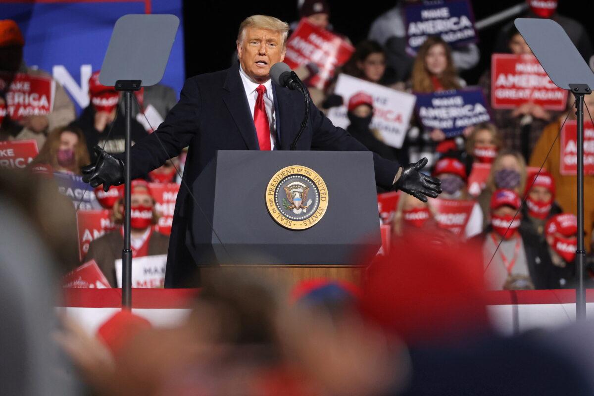 President Donald Trump rallies with supporters at a campaign event in Montoursville, Pa., on Oct. 31, 2020. (Jonathan Ernst/Reuters)