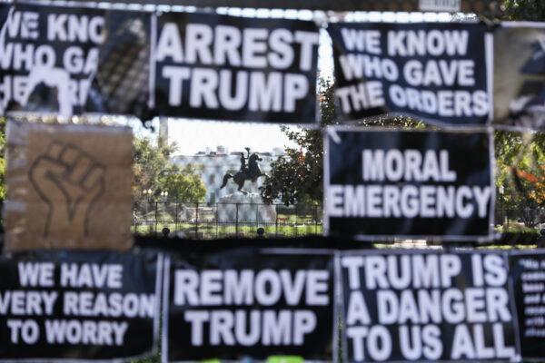 The White House is seen through a fence on H Street by Lafayette Square in Washington, on Nov. 2, 2020. (Charlotte Cuthbertson/The Epoch Times)