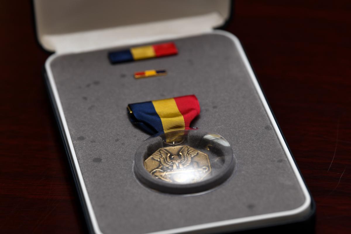 The Navy and Marine Corps Medal is posthumously awarded to Lance Cpl. Corey Staten during an award ceremony held by 4th Combat Engineering Battalion in Baltimore, Oct. 24, 2020. (<a href="https://www.dvidshub.net/image/6406903/lance-cpl-corey-statens-award-ceremony">Lance Cpl. Dylon Grasso</a>/U.S. Marine Corps)