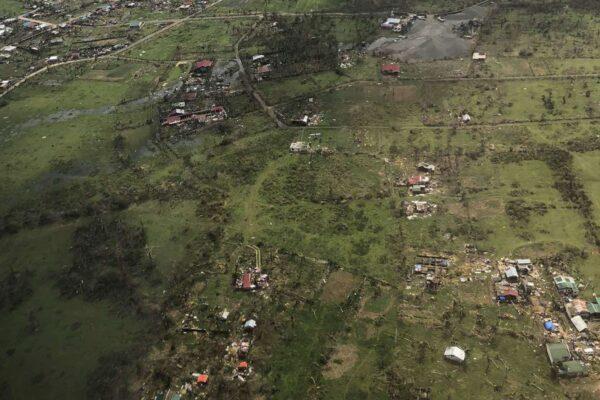  In this aerial photo provided by the Philippine Coast Guard, damaged homes are seen at Catanduanes province, eastern Philippines on Nov. 2, 2020. (Philippine Coast Guard via AP)