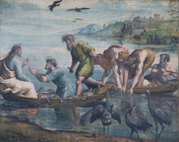"The Miraculous Draught of Fishes (Luke 5: 1<strong>–</strong>11)," 1515<strong>–</strong>16, by Raphael. Body color on paper, laid onto canvas. (Victoria and Albert Museum, London/Courtesy Royal Collection Trust/Her Majesty Queen Elizabeth II 2021)<span style="color: #0000ff;"> </span>