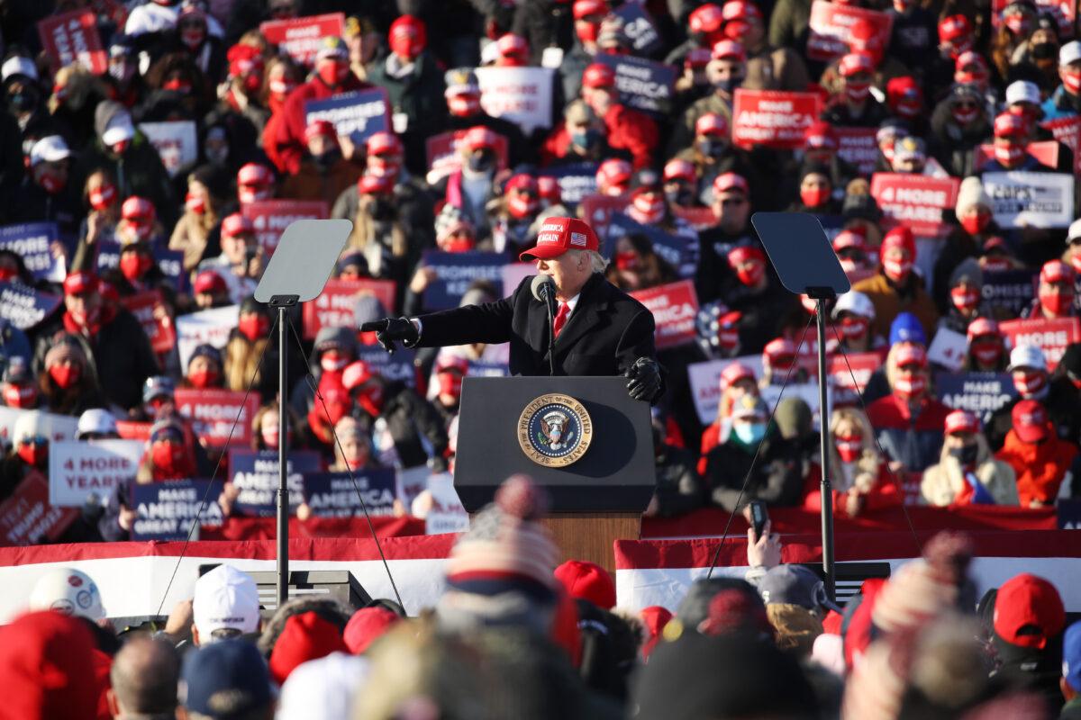 President Donald Trump speaks at a rally in Avoca, Pa., on Nov. 2, 2020. (Spencer Platt/Getty Images)