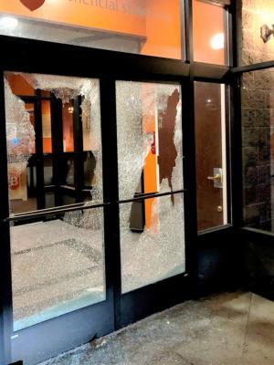 Rioters damaged a bank in Portland, Ore., on Oct. 31, 2020. (Portland Police Bureau)