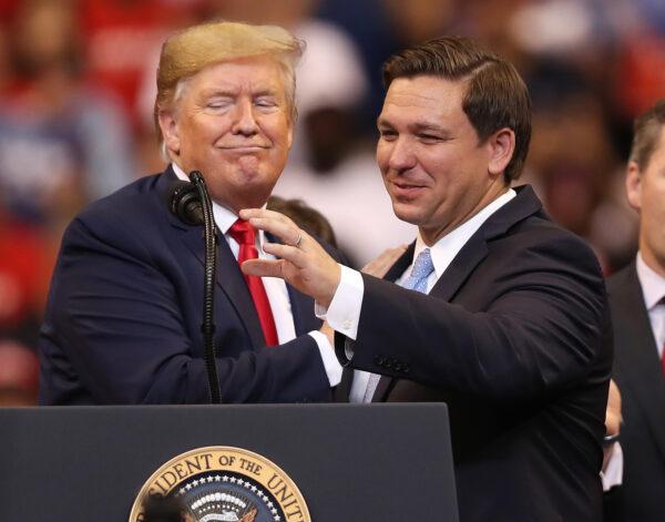 Then-President Donald Trump introduces Florida Governor Ron DeSantis during a homecoming campaign rally at the BB&T Center in Sunrise, Fla., on Nov. 26, 2019. (Joe Raedle/Getty Images)