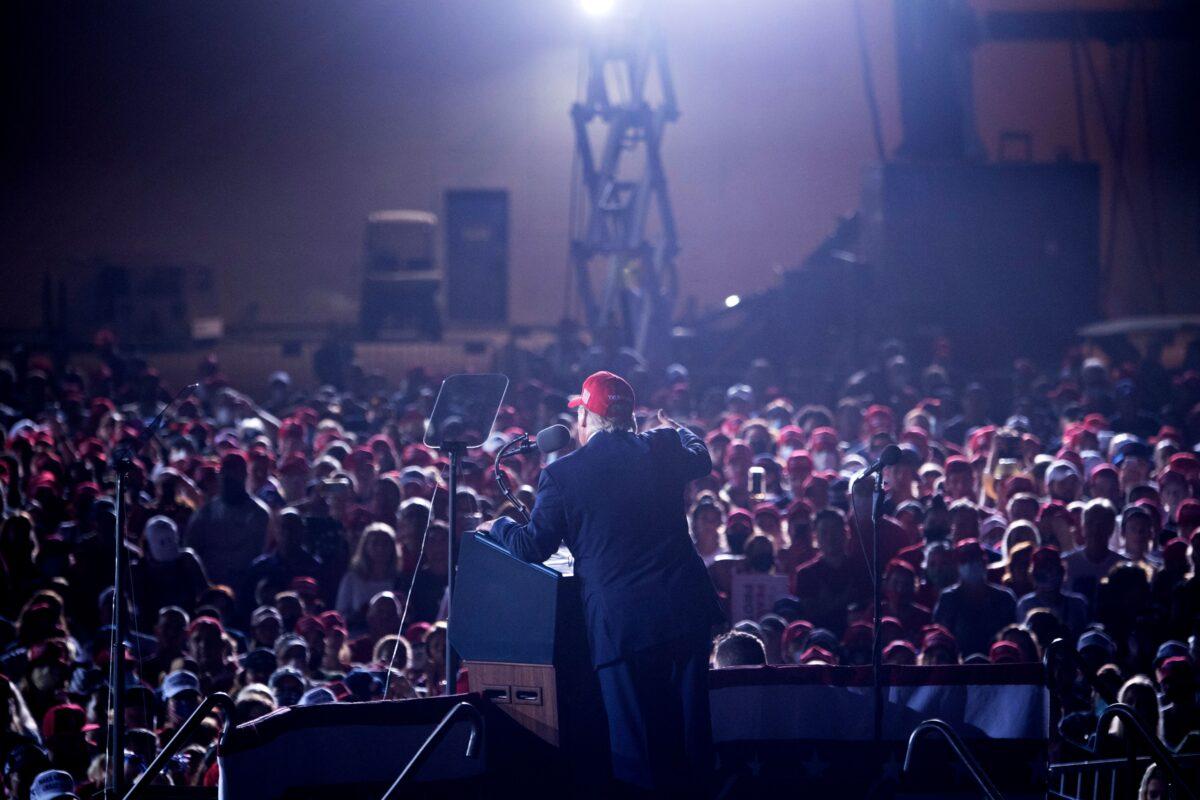 President Donald Trump speaks during a Make America Great Again rally at Miami-Opa Locka Executive Airport in Opa Locka, Fla., on Nov. 2, 2020. (Brendan Smialowski/AFP via Getty Images)