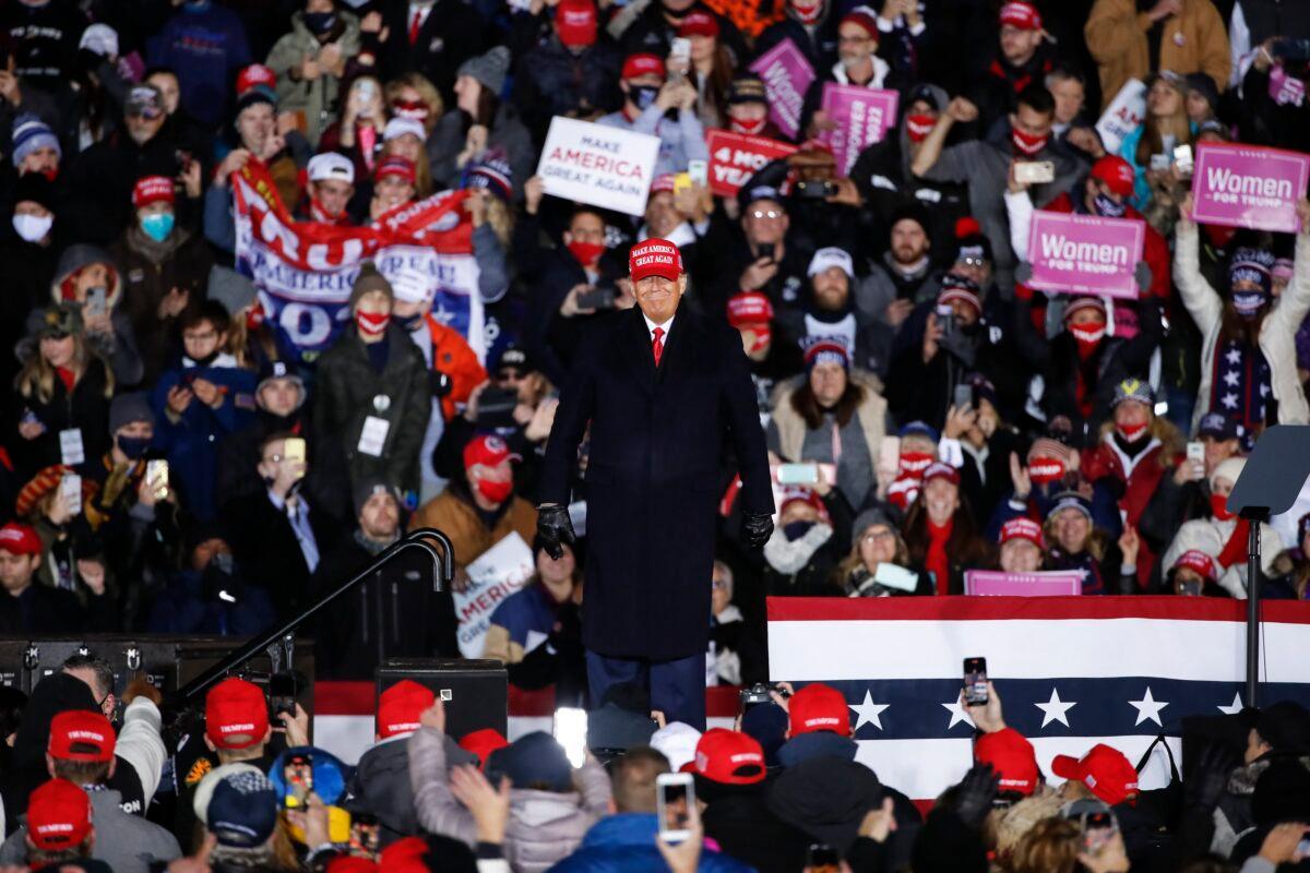 President Donald Trump smiles after speaking during a rally in Grand Rapids, Mich., on Nov. 3, 2020. (Kamil Krzaczynski/Getty Images)