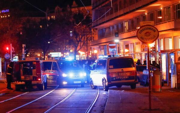 Police block a street near Schwedenplatz square after exchanges of gunfire in Vienna on Nov. 2, 2020. (Leonhard Foeger/Reuters)