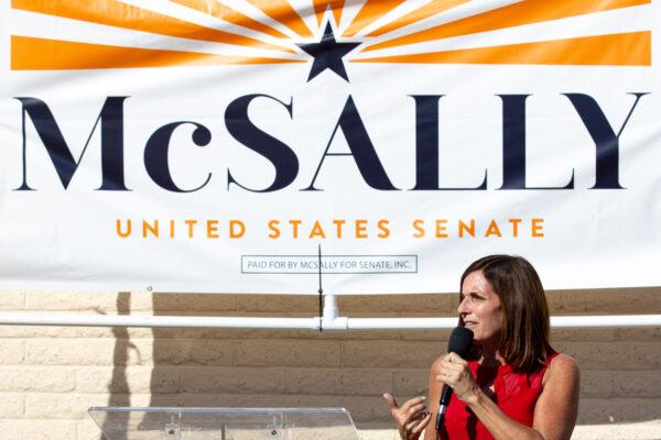 Republican U.S. Senate candidate Sen. Martha McSally (R-Ariz.) speaks to supporters in Phoenix, on Nov. 2, 2020. (Courtney Pedroza/Getty Images)