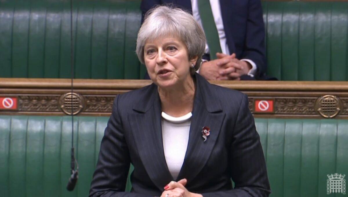 Former Prime Minister Theresa May talks in the House of Commons on Nov. 4, 2020. (Parliament TV)