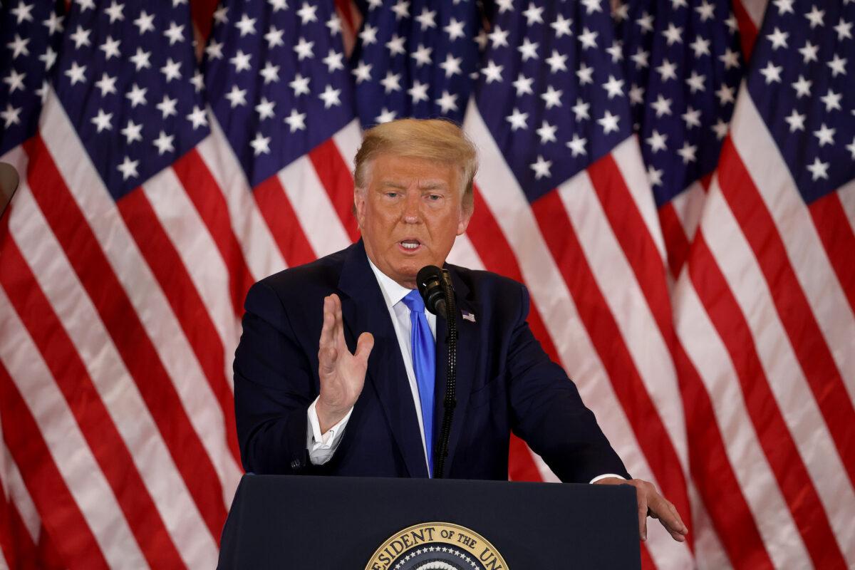 President Donald Trump speaks on election night in the East Room of the White House in the early morning hours of November 04, 2020 in Washington. (Chip Somodevilla/Getty Images)