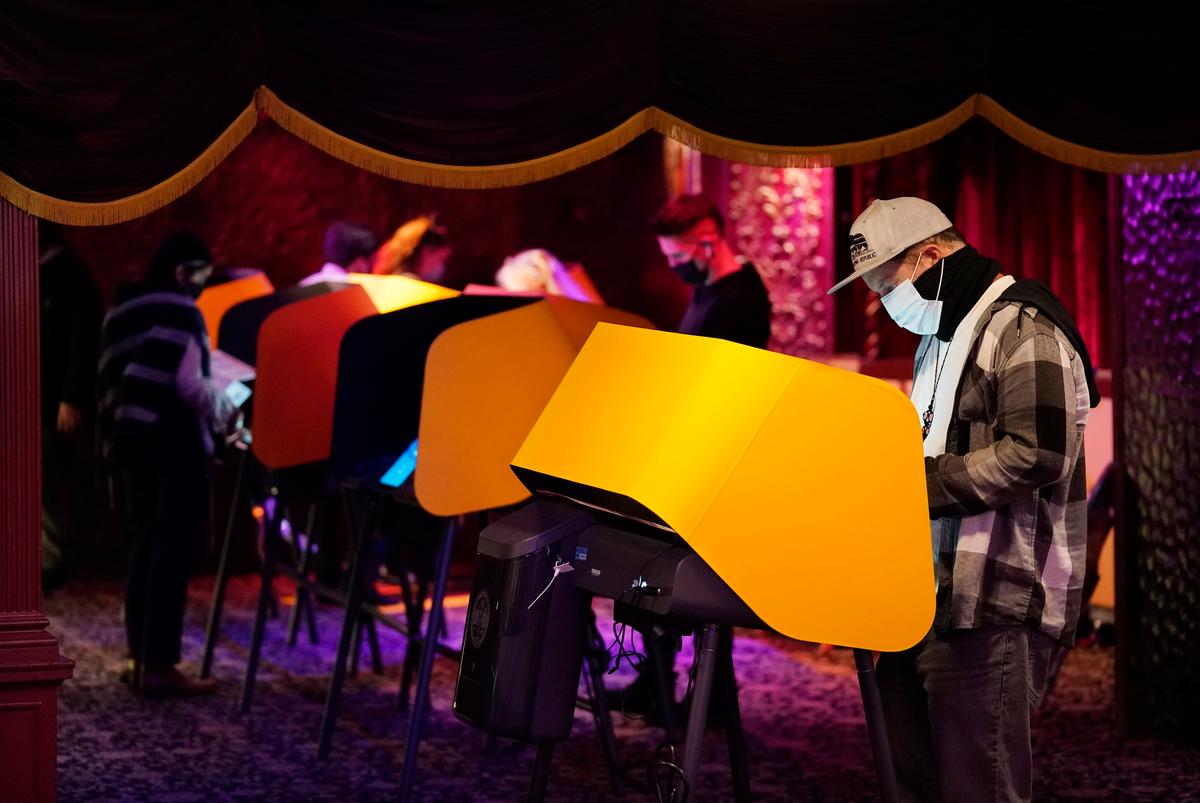 Voters cast ballots at a polling place inside The Magic Castle, in Los Angeles, Calif., on Nov. 3, 2020. (Chris Pizzello/AP Photo)