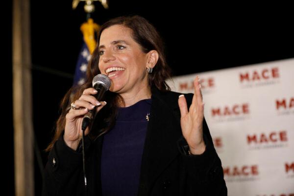 Rep. Nancy Mace (R-S.C.) talks to supporters during her election night party in Mount Pleasant, S.C., on Nov. 3, 2020. (Mic Smith/AP Photo)