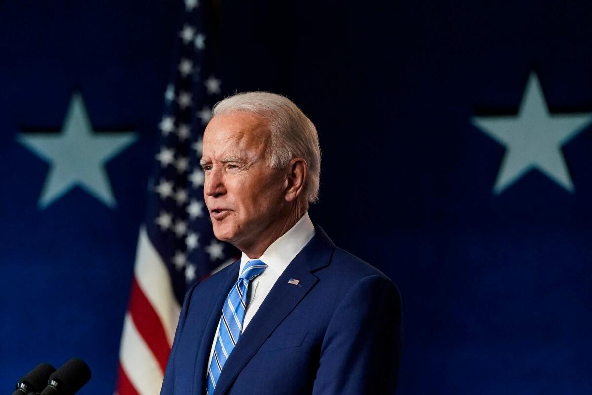 Democratic presidential nominee Joe Biden speaks one day after Americans voted in the presidential election in Wilmington, Del., on Nov. 4, 2020. (Drew Angerer/Getty Images)