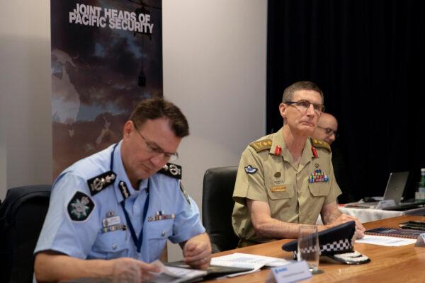 Australian Federal Police Commissioner Reece Kershaw took part in the Joint Heads of Pacific Security event 2020 engaging with Pacific-Island Nation counterparts (Jay Cronan via ADF).
