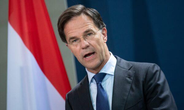 Mark Rutte, prime minister of the Netherlands, talks during a media conference at the Federal Chancellery in Berlin on July 9, 2020. (Bernd von Jutrczenka/Pool via AP)