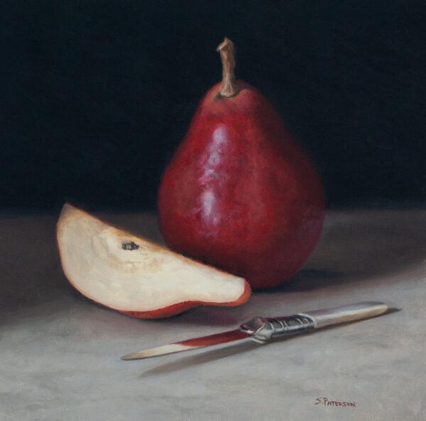 "Red Pear," by Susan Paterson. Oil on panel; 10 inches by 10 inches. (Courtesy of Susan Paterson)