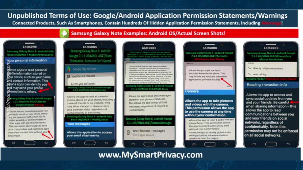 Sample permission statements on Android phones (Crossroads screenshot)