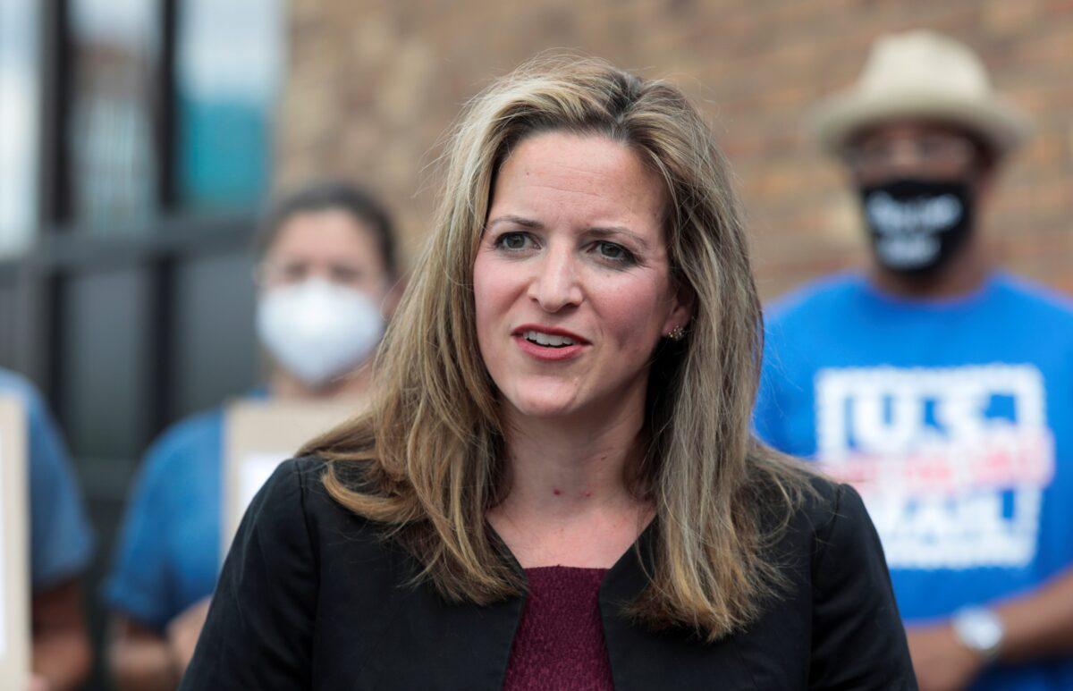 Michigan Secretary of State Jocelyn Benson speaks in Detroit, Mich., on Aug. 18, 2020. (Rebecca Cook/Reuters)