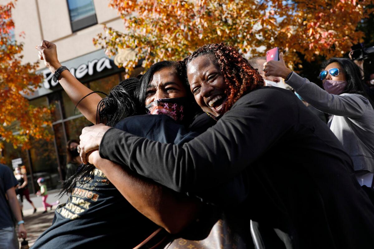 People celebrate in Philadelphia, Pa., after some news organizations called the presidential race for Democrat Joe Biden, even as legal challenges in a number of states play out and election workers continue counting hundreds of thousands of ballots, on Nov. 7, 2020. (Rebecca Blackwell/AP Photo)