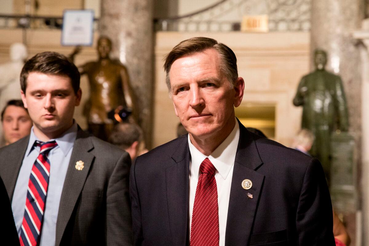 Rep. Paul Gosar (R-Ariz.) in the Statuary Hall of the Capitol building on the way to attending the State of the Union in Washington on Jan. 30, 2018. (Samira Bouaou/The Epoch Times)