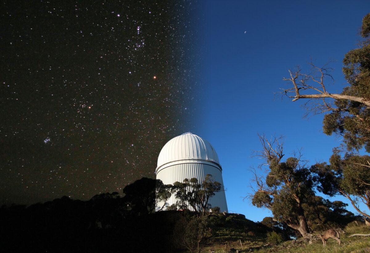 Orion and the Pleiades shine over the Anglo Australian Telescope in Siding Spring Observatory, NSW, Australia on Nov. 4, 2011. (Ángel R. López-Sánchez/ASTRO 3D)