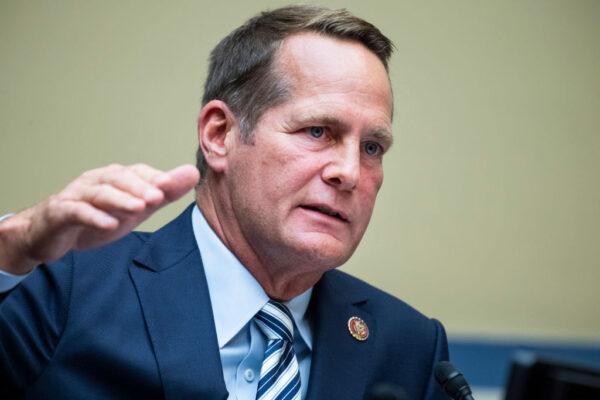 Representative Harley Rouda (D-Calif.), questions U.S. Postal Service Postmaster General Louis DeJoy during a hearing before the House Oversight and Reform Committee in Washington, D.C., on Aug. 24, 2020. (Tom Williams-Pool/Getty Images)