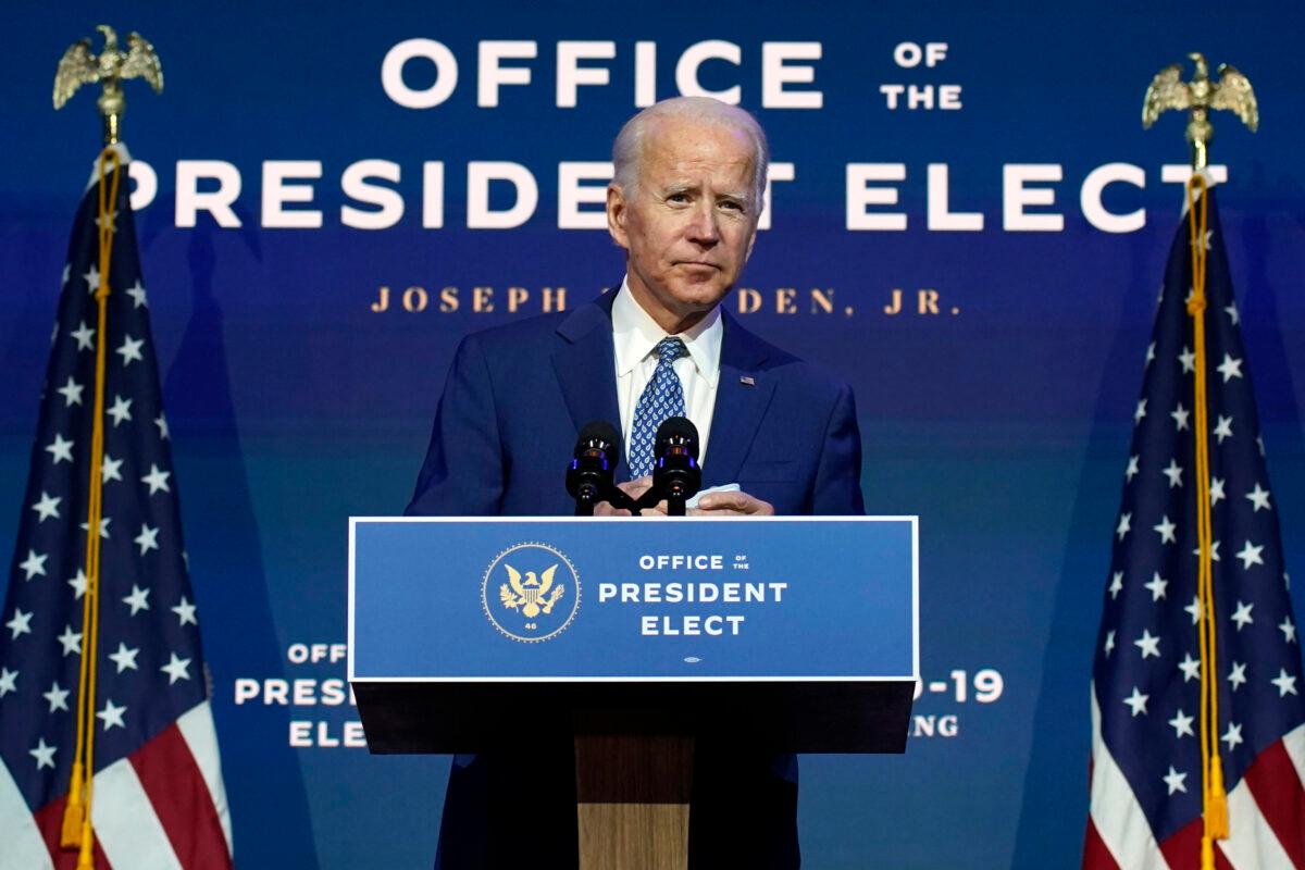 Democratic presidential nominee Joe Biden speaks at The Queen theater in Wilmington, Del., on Nov. 9, 2020. (Carolyn Kaster/AP Photo)