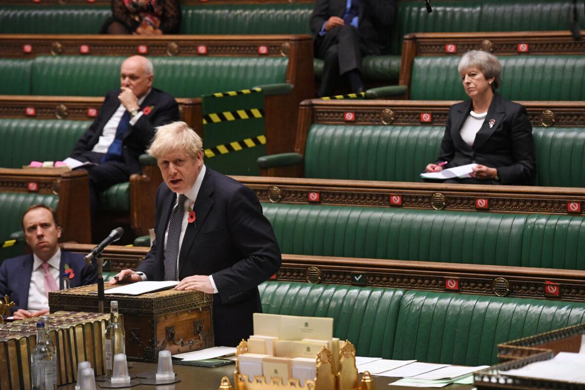 File photo shows Britain's Prime Minister Boris Johnson speaking during the public health debate centred around the CCP virus outbreak, at the House of Commons in London on Nov. 4, 2020. (UK Parliament/Jessica Taylor/Handout via Reuters)