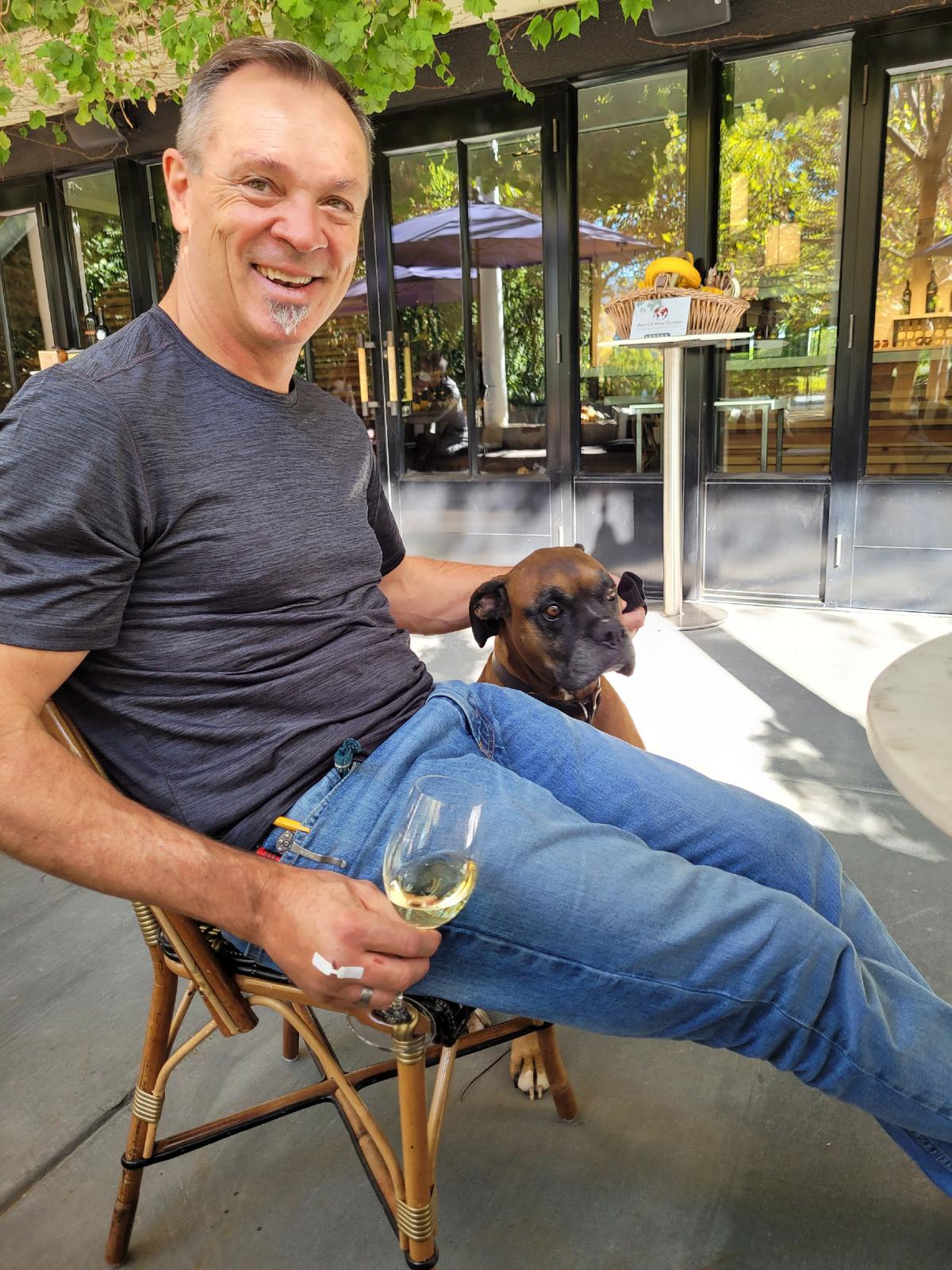 Winemaker Michael Scholz enjoys an afternoon sip. (Diane Salisbury)