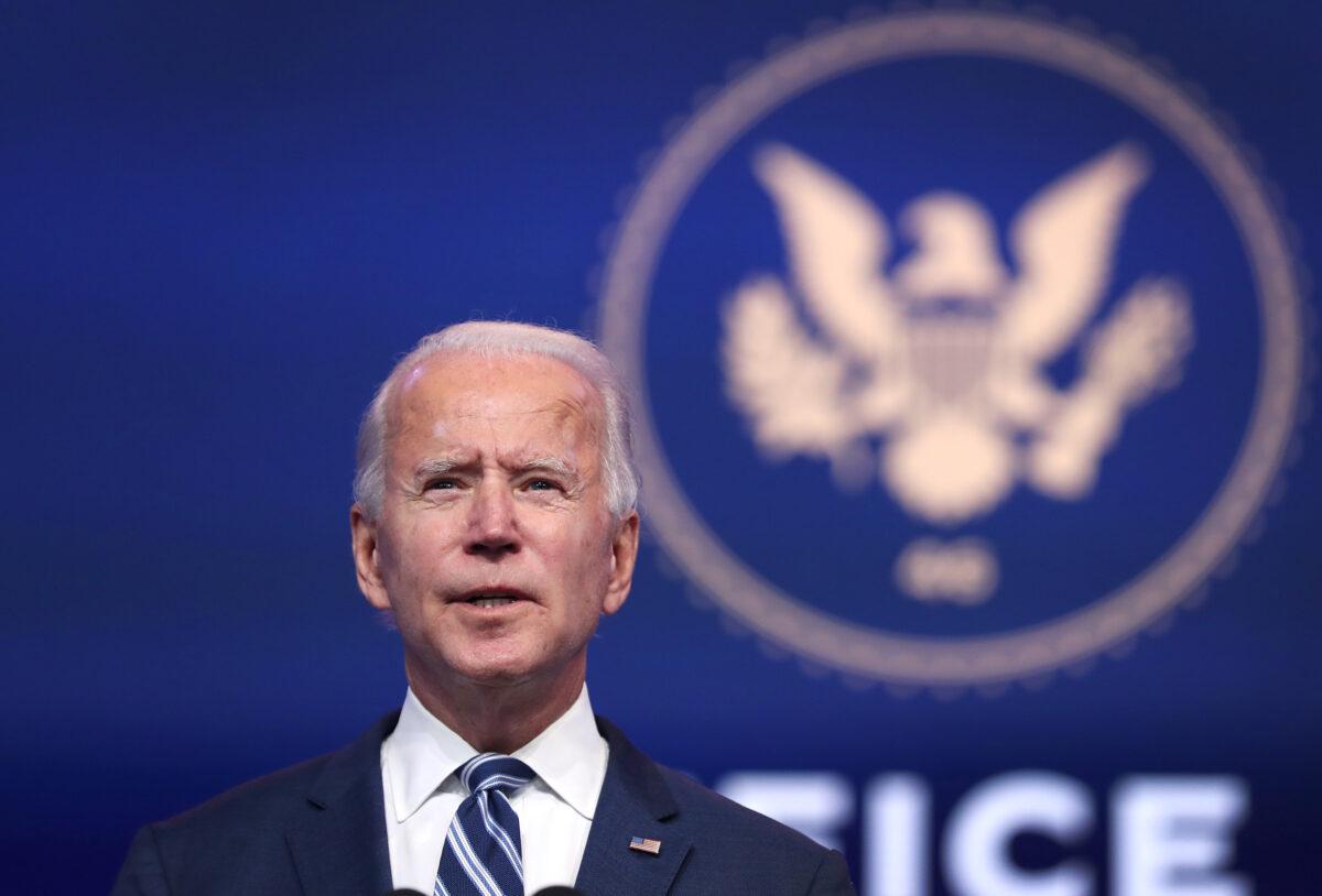 Democratic presidential candidate Joe Biden addresses the media at the Queen Theater in Wilmington, Del., on Nov. 10, 2020. (Joe Raedle/Getty Images)