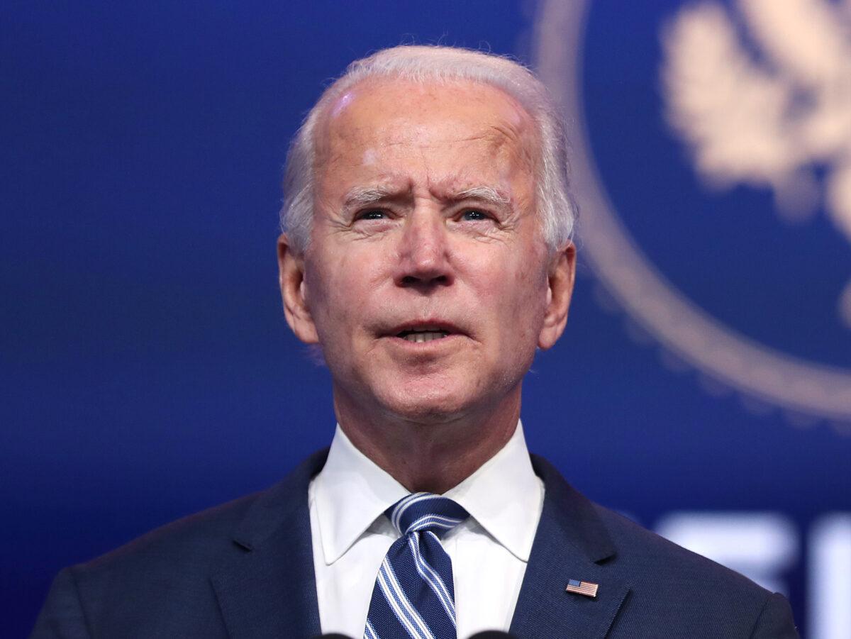  Democratic presidential candidate Joe Biden addresses the media at the Queen Theater in Wilmington, Del., on Nov. 10, 2020. (Joe Raedle/Getty Images)