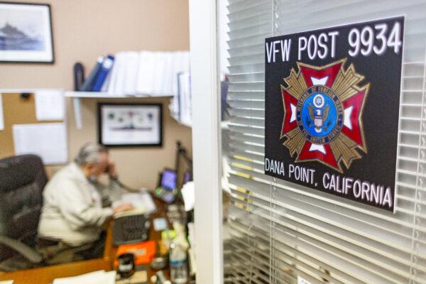 William C. Manes works in his office at the Veterans of Foreign Wars in Dana Point, Calif., on Nov. 9, 2020. (John Fredricks/The Epoch Times)