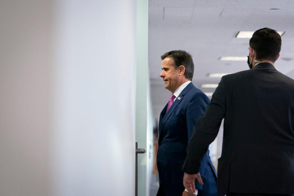 Director of National Intelligence John Ratcliffe arrives at a closed-door briefing on election security on Capitol Hill in Washington on Sept. 23, 2020. (Drew Angerer/Getty Images)