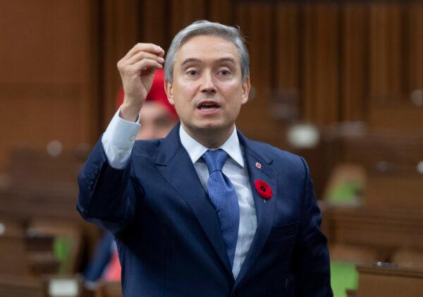  Foreign Affairs Minister François-Philippe Champagne responds to a question in the House of Commons in Ottawa on Nov. 5, 2020. (Adrian Wyld/The Canadian Press)