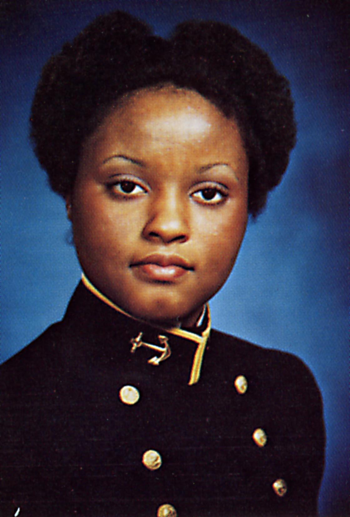 Midshipman Janie L. Mines in 1980, the first Black female to graduate from the U.S. Naval Academy (<a href="https://commons.wikimedia.org/wiki/File:Janie_Mines.jpg">U.S. Naval Academy</a>)