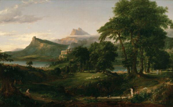 “The Course of Empire: The Arcadian or Pastoral State,” circa 1834, by Thomas Cole. Oil on canvas, 39 1/4 inches by 63 1/4 inches. New-York Historical Society. (Public Domain)