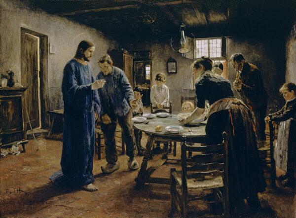 “Grace Before the Meal” (or “Mealtime Prayer”), by Fritz von Uhde, 1885. Old National Gallery, Berlin. (Public Domain)