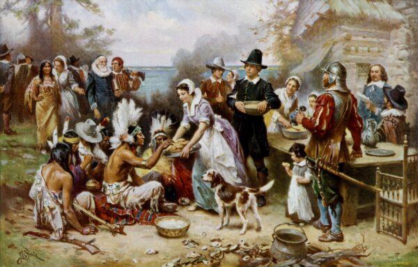 “The First Thanksgiving,” circa 1912 and circa 1915, by Jean Leon Gerome Ferris. Private Collection. Library of Congress's Prints and Photographs division. (Public Domain)
