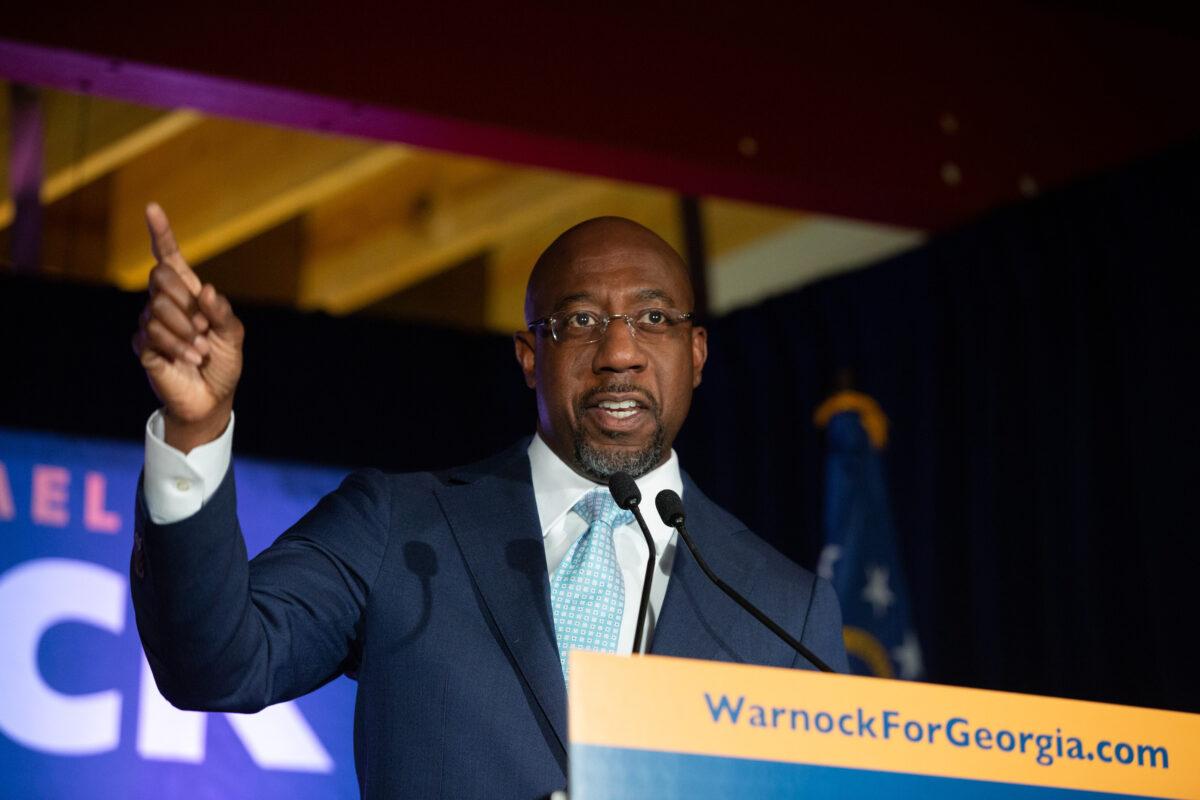 Democratic U.S. Senate candidate Rev. Raphael Warnock speaks during an Election Night event in Atlanta, Ga., on Nov. 3, 2020. (Jessica McGowan/Getty Images)