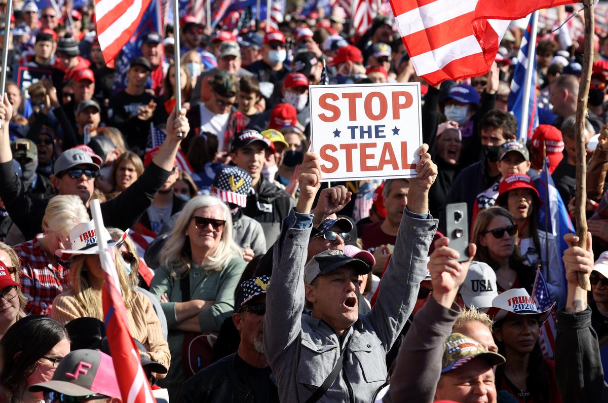  People participate in the “Million MAGA March” from Freedom Plaza to the Supreme Court in Washington on Nov. 14, 2020. (Tasos Katopodis/Getty Images)