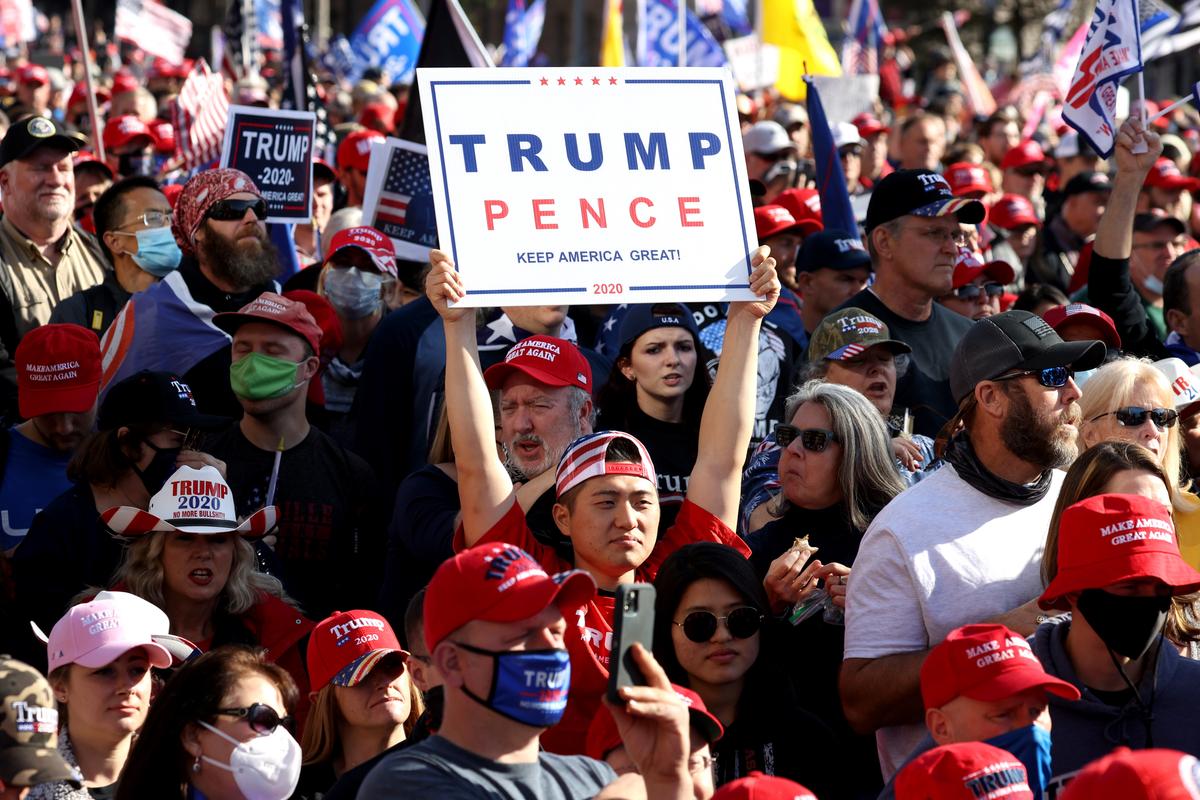 People participate in the “Million MAGA March” from Freedom Plaza to the Supreme Court in Washington on Nov. 14, 2020. (Tasos Katopodis/Getty Images)