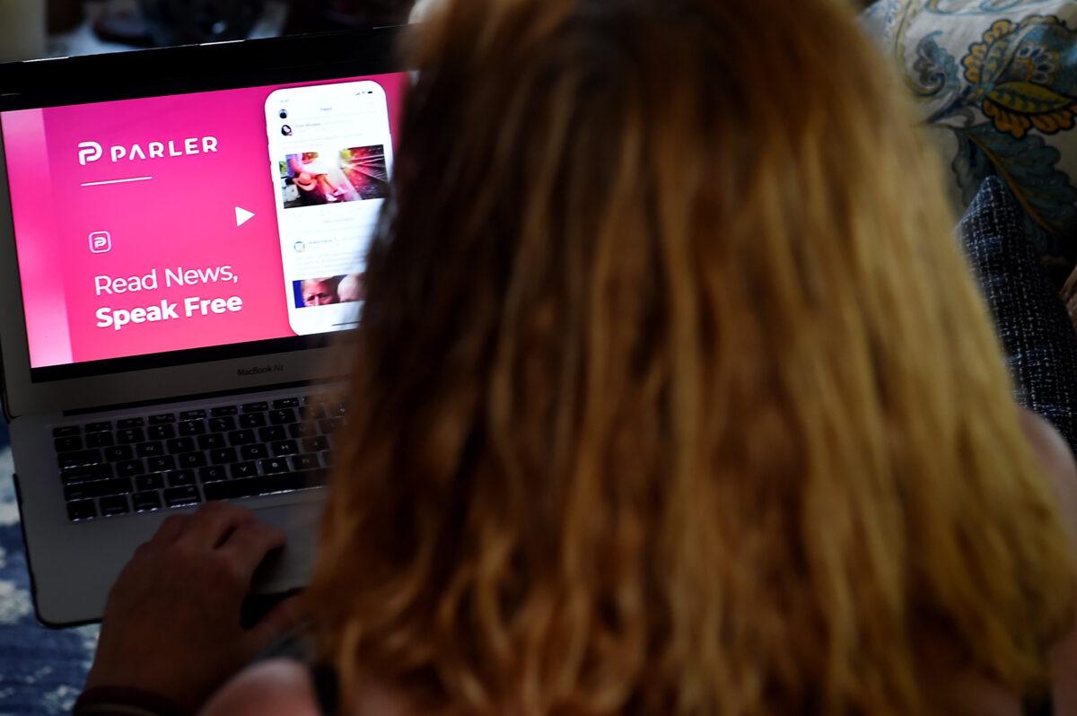 This illustration picture shows the social media website from Parler displayed on a computer screen in Arlington, Va., on July 2, 2020. (Olivier Douliery/AFP via Getty Images)