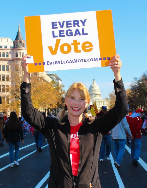 Dede Laugesen from Colorado joins the "Stop the Steal" rally in Washington on Nov. 14, 2020. (Emel Akan/Epoch Times)