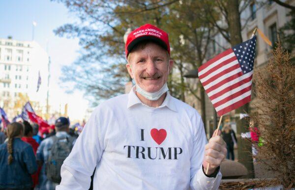 Gene Waters, from Chesapeake, Va., at the “Stop the Steal” rally in Washington, on Nov. 14, 2020. (Lisa Fan/Epoch Times)