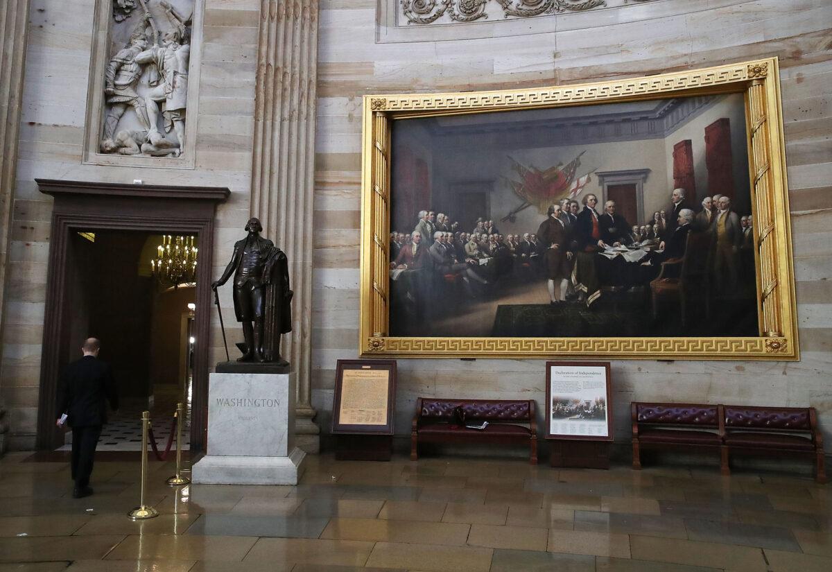A painting titled "Declaration of Independence" hangs on the wall inside the U.S. Capitol, in Washington, on May 17, 2017. (Mark Wilson/Getty Images)