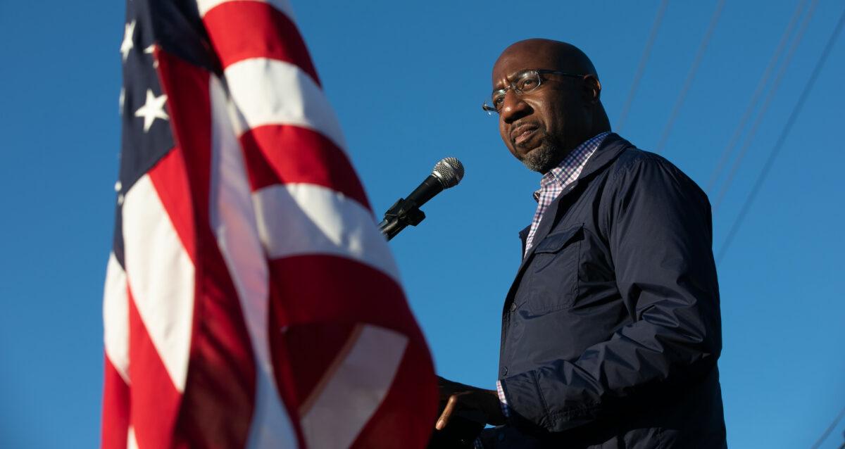 Democratic Senate candidate Raphael Warnock of Georgia speaks to supporters during a rally in Marietta, Ga., on Nov. 15, 2020. (Jessica McGowan/Getty Images)