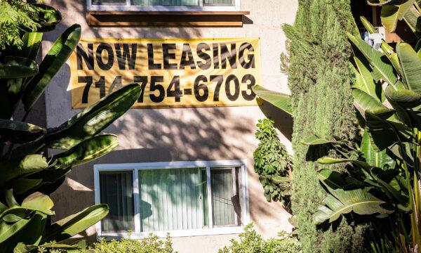 A sign advertises an apartment available for rent in Orange County, Calif., on Nov. 16, 2020. (John Fredricks/The Epoch Times)