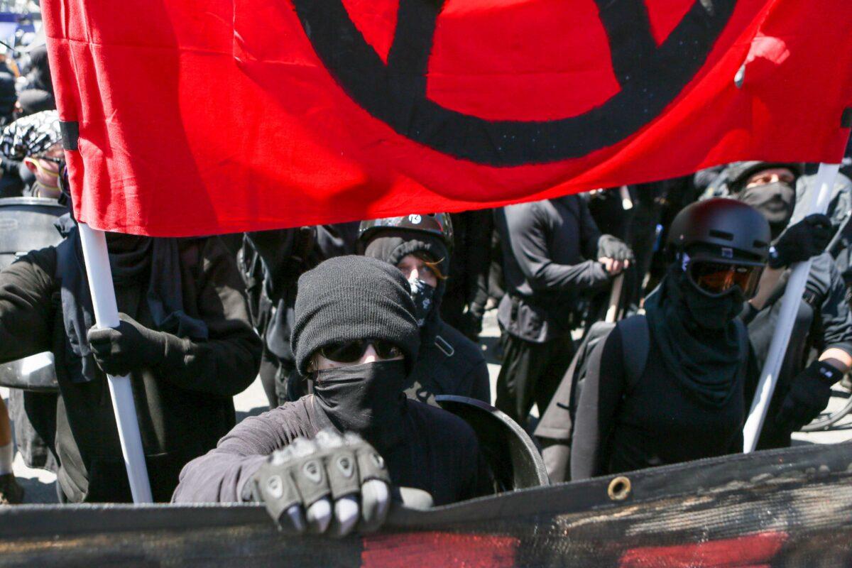 Antifa extremists are seen in Berkeley, Calif., on Aug. 27, 2017. (Amy Osborne/AFP via Getty Images)